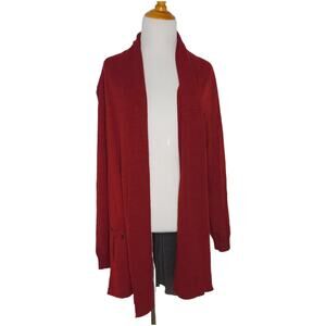 Soft Surroundings Mixed Media Cardigan Wool Blend Red Button Accent Women Large